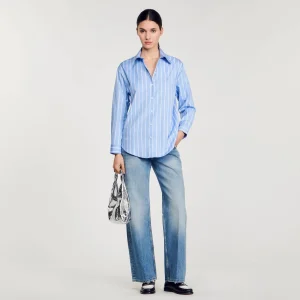 Tops & Camisas<Sandro Paris Camisa A Rayas Con Espalda De Encaje