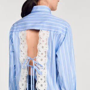Tops & Camisas<Sandro Paris Camisa A Rayas Con Espalda De Encaje