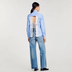 Tops & Camisas<Sandro Paris Camisa A Rayas Con Espalda De Encaje