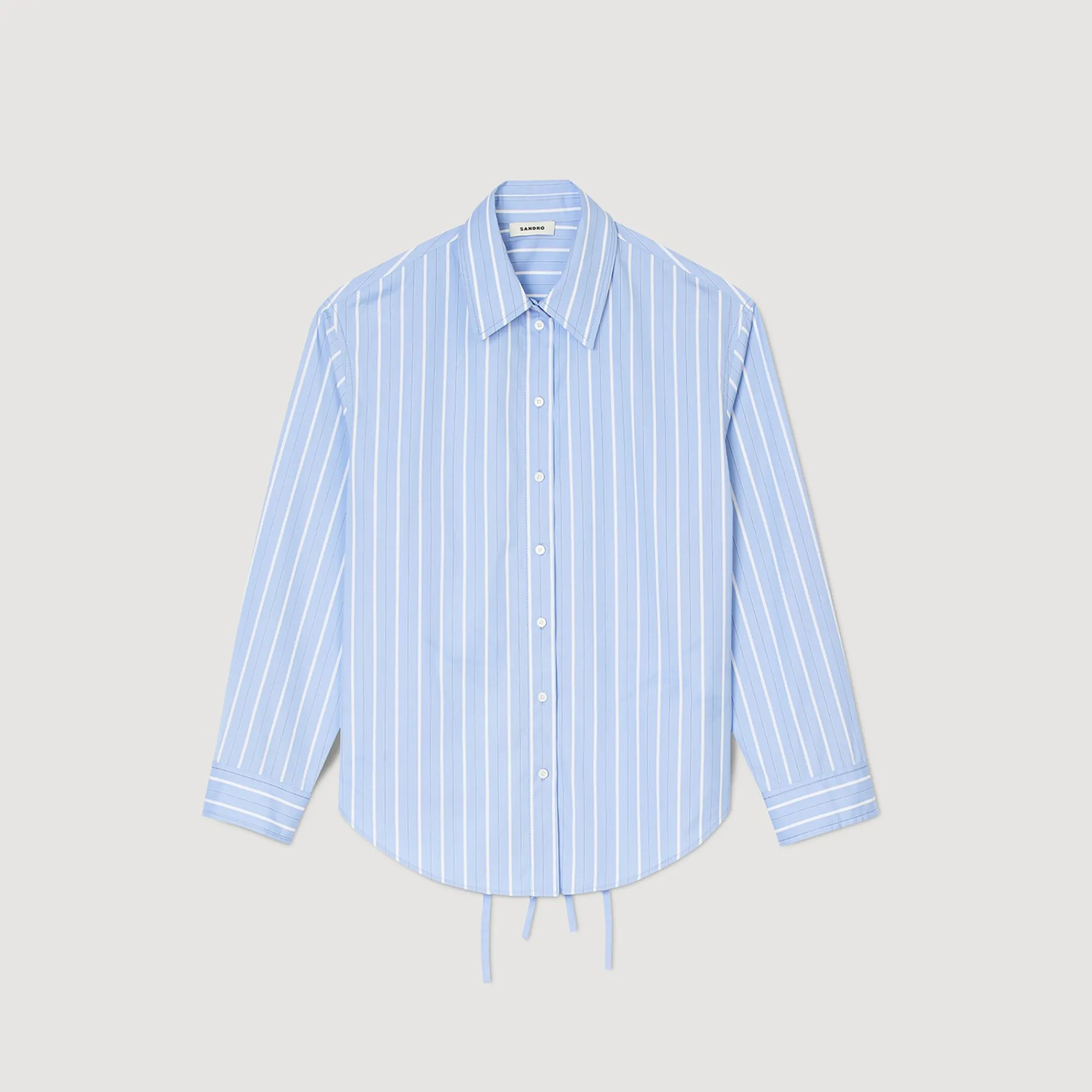 camisa_a_rayas_con_espalda_de_encaje_5.webp Tops & Camisas<Sandro Paris Camisa A Rayas Con Espalda De Encaje
