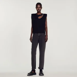 Camisetas<Sandro Paris Camiseta Con Strass Y Abertura De Gota
