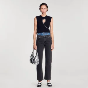 Camisetas<Sandro Paris Camiseta Corta Con Abertura Con Strass