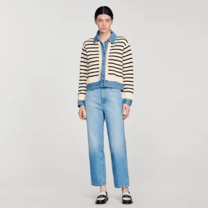 Jerseys & Cárdigans<Sandro Paris Cardicoat De Punto A Rayas Y Denim