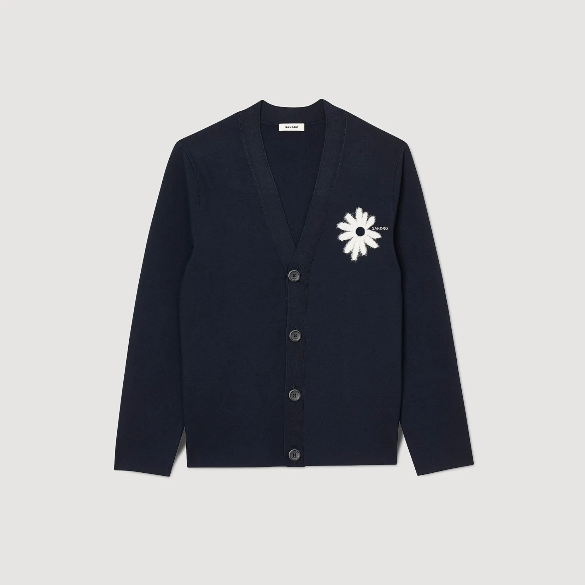cardigan_de_punto_con_flor_de_jacquard_5.webp Jerséis & Chalecos<Sandro Paris Cardigan De Punto Con Flor De Jacquard