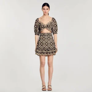 Faldas & Shorts<Sandro Paris Falda Corta Con Bordado Ingles