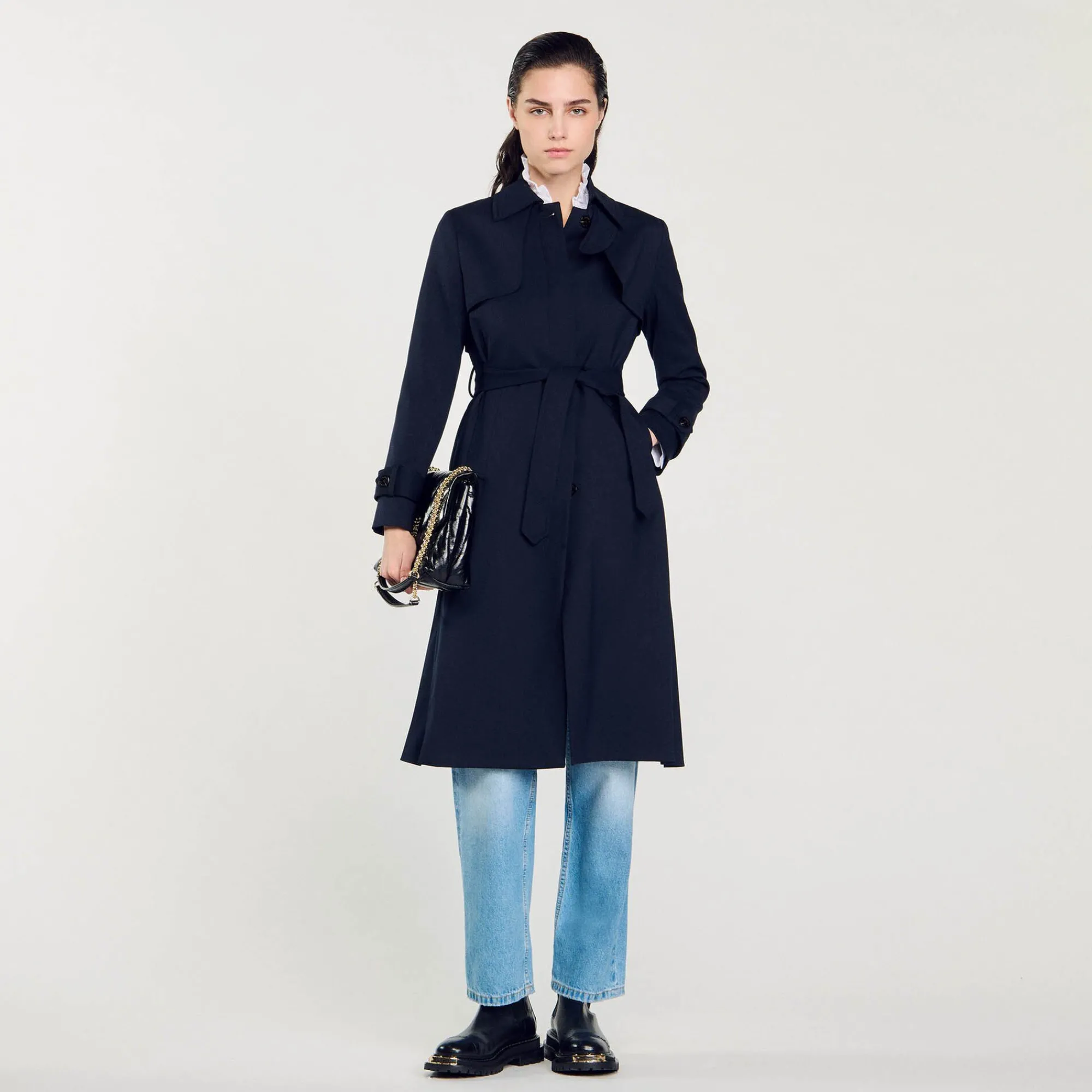 gabardina_con_inserto_plisado_0.webp Abrigos<Sandro Paris Gabardina Con Inserto Plisado