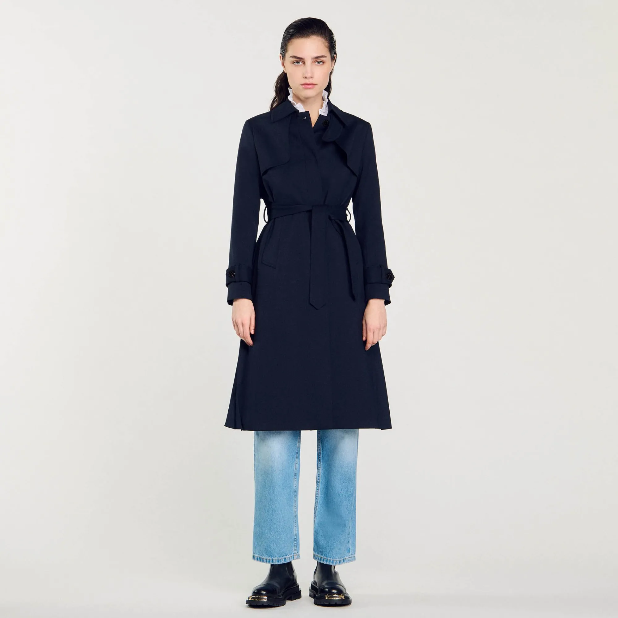 gabardina_con_inserto_plisado_1.webp Abrigos<Sandro Paris Gabardina Con Inserto Plisado