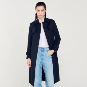 Abrigos<Sandro Paris Gabardina Con Inserto Plisado