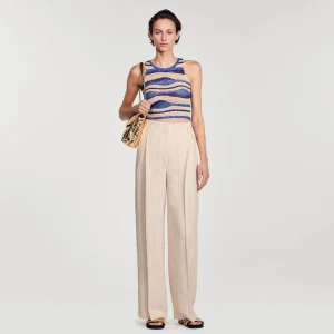 Trajes<Sandro Paris Pantalon Fluido Y Ancho A Rayas