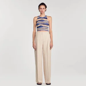 Trajes<Sandro Paris Pantalon Fluido Y Ancho A Rayas