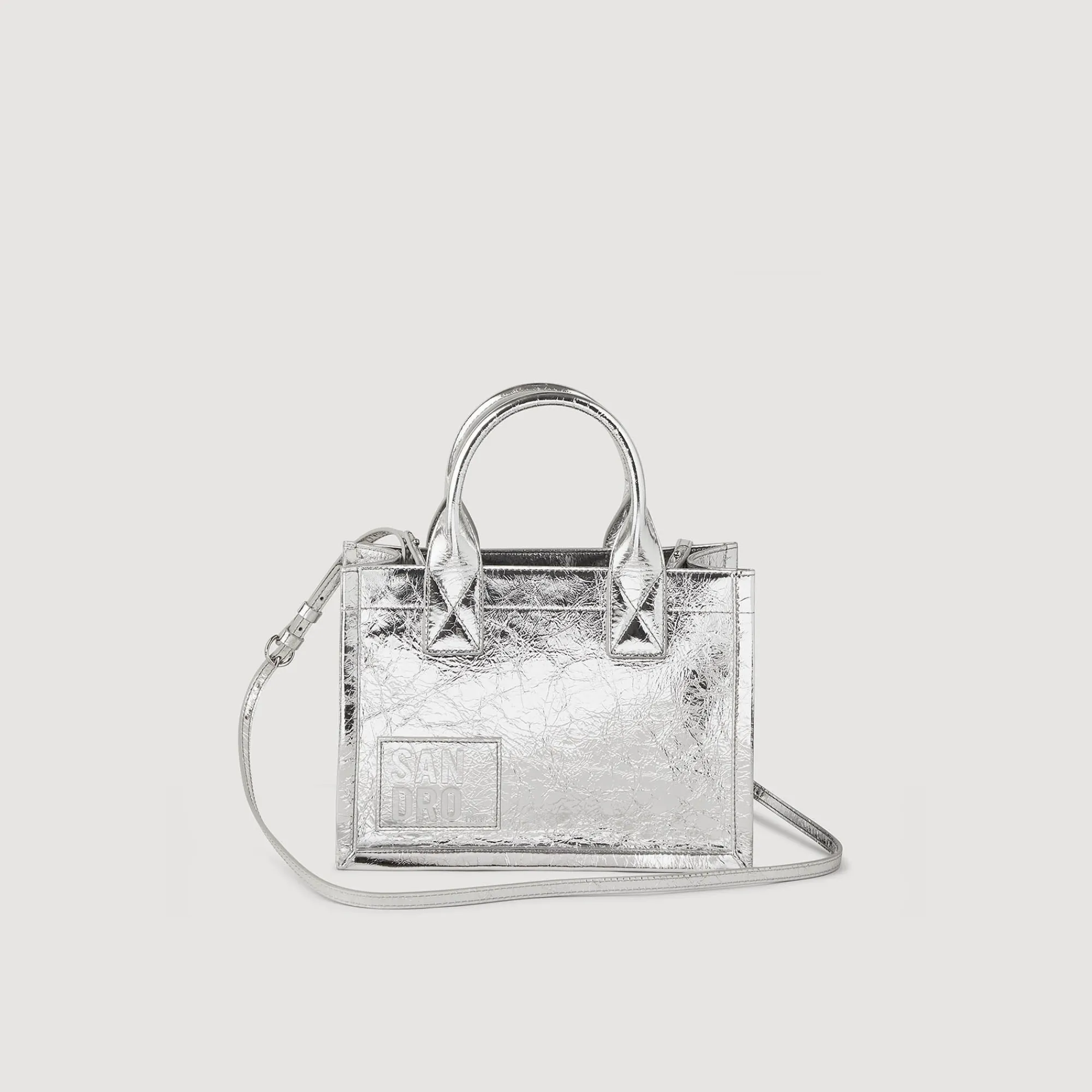 pequeno_bolso_kasbah_de_cuero_metalizado_0.webp Bolsos Tote<Sandro Paris Pequeno Bolso Kasbah De Cuero Metalizado