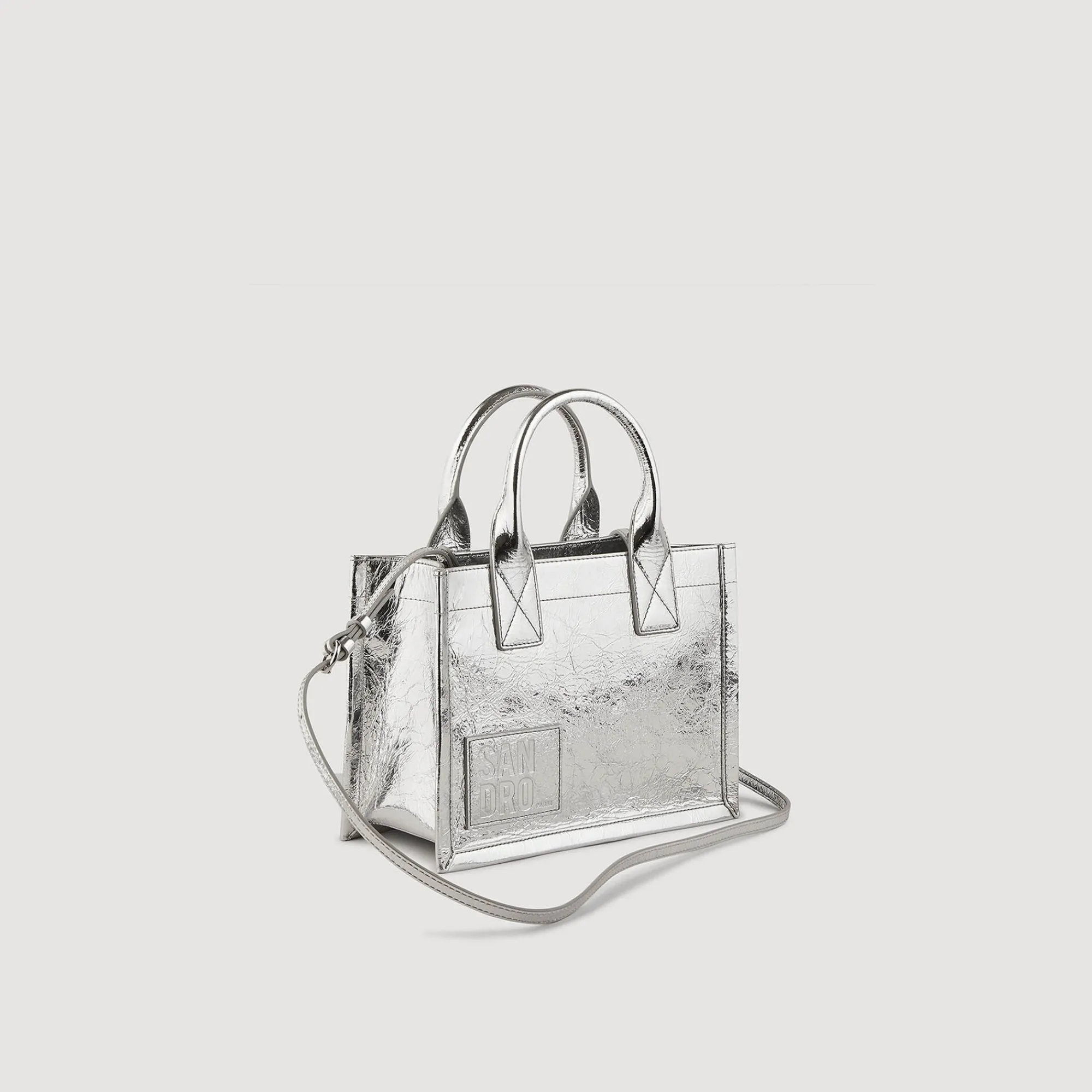 pequeno_bolso_kasbah_de_cuero_metalizado_1.webp Bolsos Tote<Sandro Paris Pequeno Bolso Kasbah De Cuero Metalizado