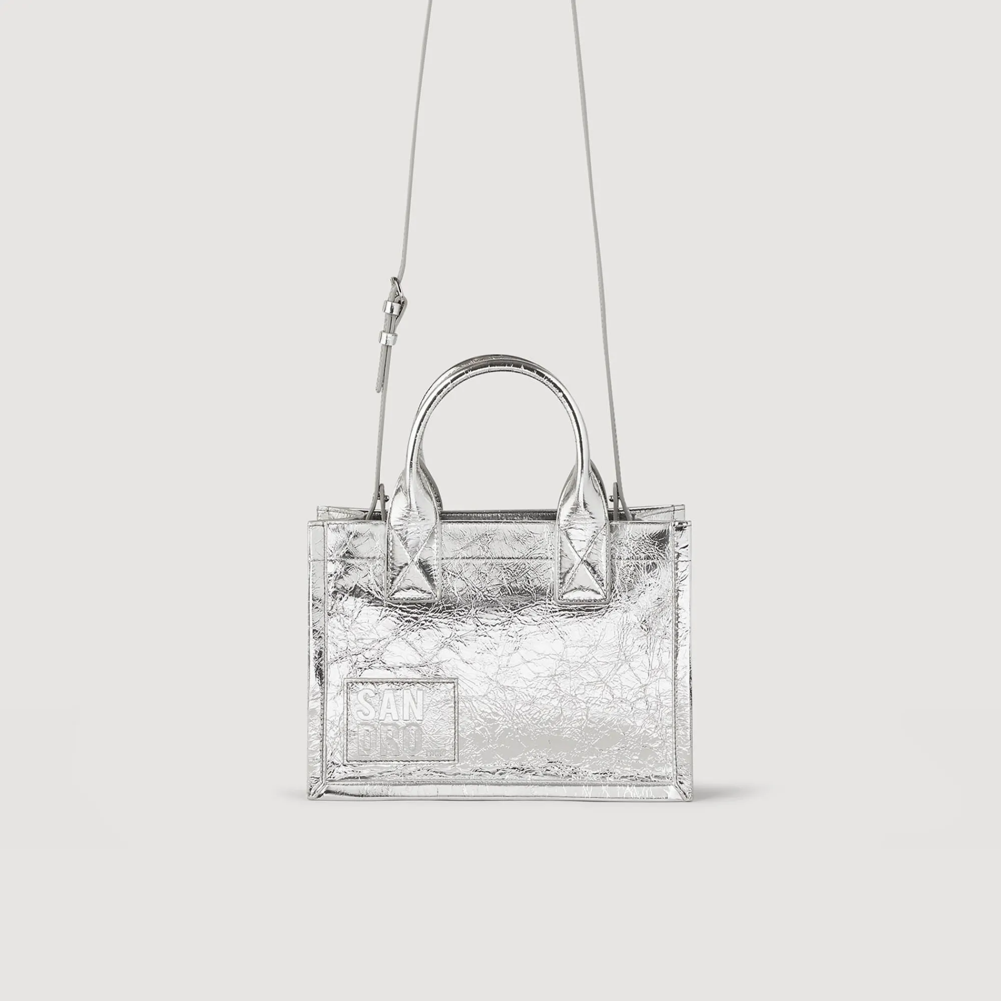 pequeno_bolso_kasbah_de_cuero_metalizado_4.webp Bolsos Tote<Sandro Paris Pequeno Bolso Kasbah De Cuero Metalizado