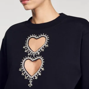 Sudaderas<Sandro Paris Sudadera Con Corazones De Brillantes