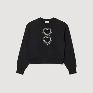 Sudaderas<Sandro Paris Sudadera Con Corazones De Brillantes